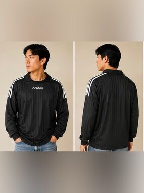 adidas Black Long Sleeve Polo with White Three Stripes